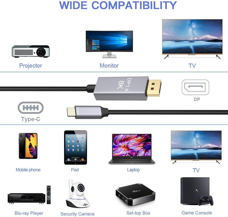 NÖRDIC 20cm USBC to DP 1.4 adapter 8K30Hz 4K120Hz 32,4Gbps