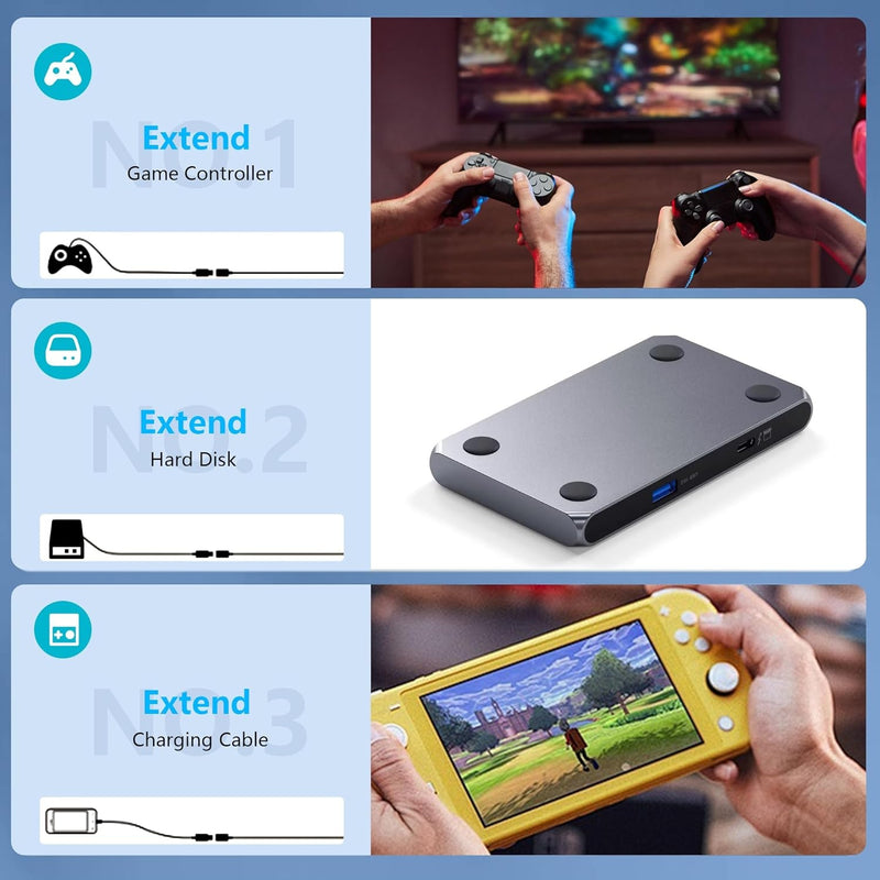 NÖRDIC 25cm USB3.2 Gen2 20Gbps USB-C till C nylonflätad förlängningskabel med Power Delivery 240W 4K60Hz