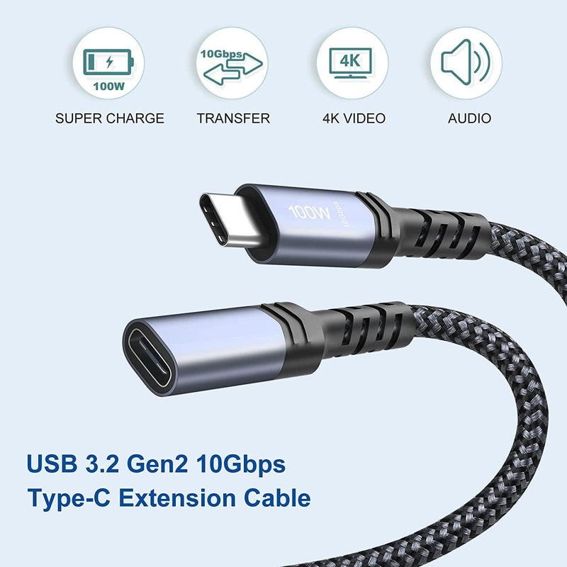 NÖRDIC 25cm USB3.2 Gen2 SuperSpeed USB 10Gbps USB-C till C nylonflätad förlängningskabel med Power Delivery 100W, 4K60Hz video och Emarker