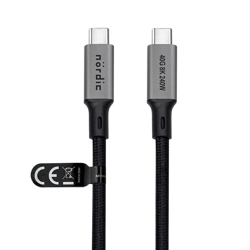 NÖRDIC 25cm USB4 USB-C till C nylonflätad kabel PD3.1 240W 40G 8K60Hz 4K144Hz grå