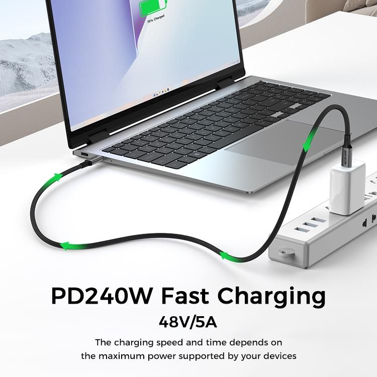 NÖRDIC 25cm USB4 USB-C till C nylonflätad kabel PD3.1 240W 40G 8K60Hz 4K144Hz grå