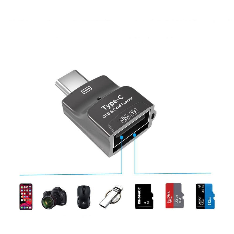 NÖRDIC 2 i 1 OTG USB3.1 A adapter to USB-C med kortläsare 2TB TF/Micro SD/Micro SDHC/Micro SDXC UHS-I