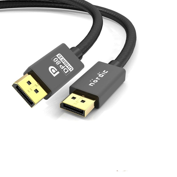 NÖRDIC 2m nylonflätad Displayport 2.1 kabel DP80 UHBR20 80Gbps 16/10/8K60H 4K240/165/144Hz DSC1.2a HDR HDCP2.2 FreeSync G-Sync