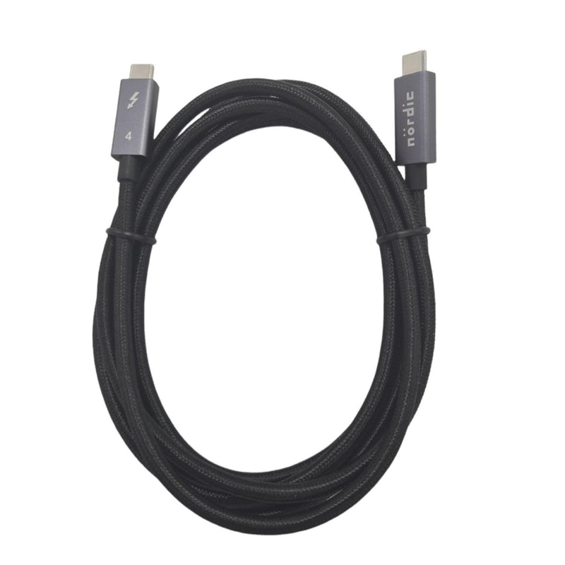 NÖRDIC 2m Thunderbolt 4 USB-C kabel 40Gbps 100W laddning 8K video kompatibel med USB 4 och Thunderbolt 3