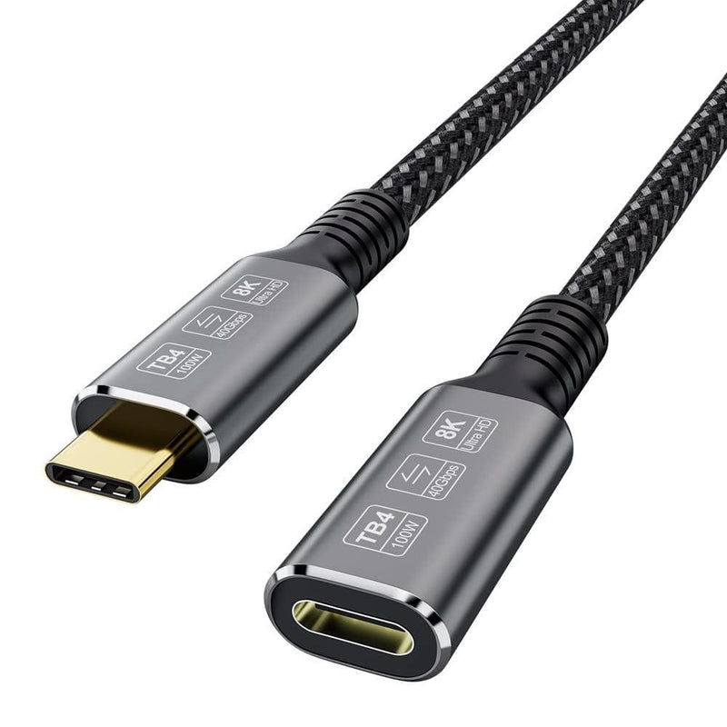 NÖRDIC 2m Thunderbolt 4 förlängningskabel, USB-C hane till hona, 100W snabbladdning, 40Gbps, 8K 60Hz