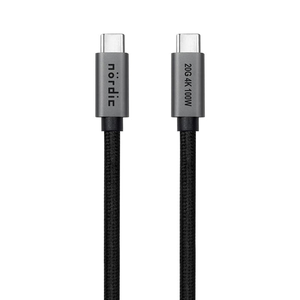 NÖRDIC 2m USB3.2 Gen2 SuperSpeed USB 20Gbps USB-C till C nylonflätad kabel med Power Delivery 100W, 4K60Hz video och Emarker