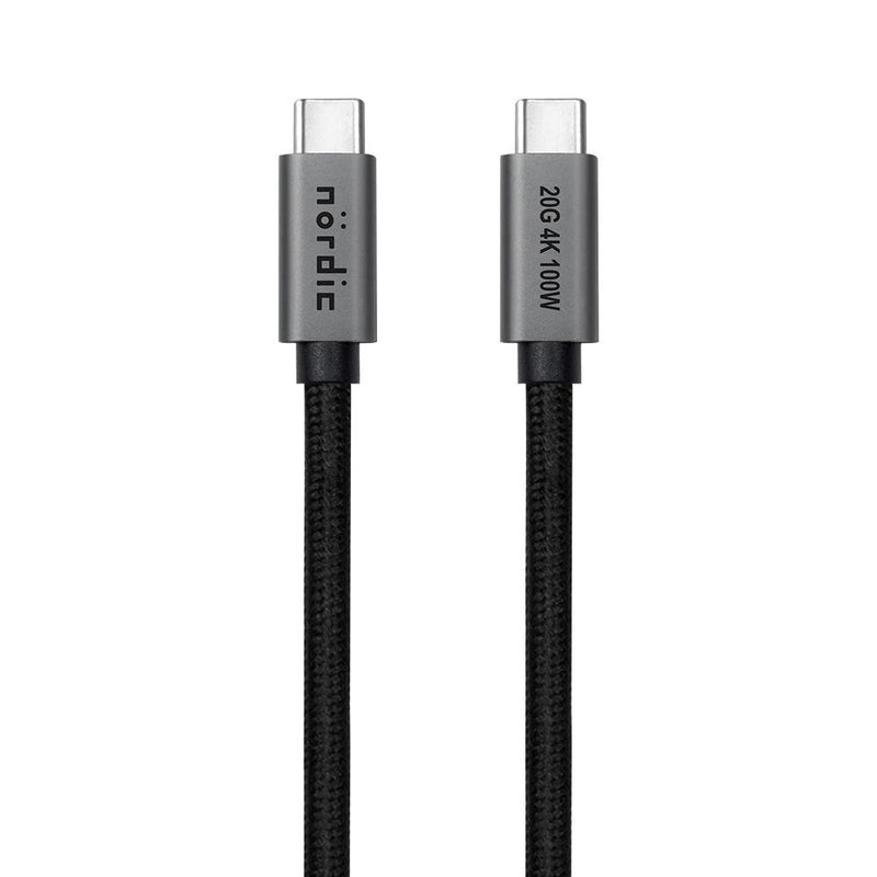 NÖRDIC 2m USB3.2 Gen2 SuperSpeed USB 20Gbps USB-C till C nylonflätad kabel med Power Delivery 100W, 4K60Hz video och Emarker