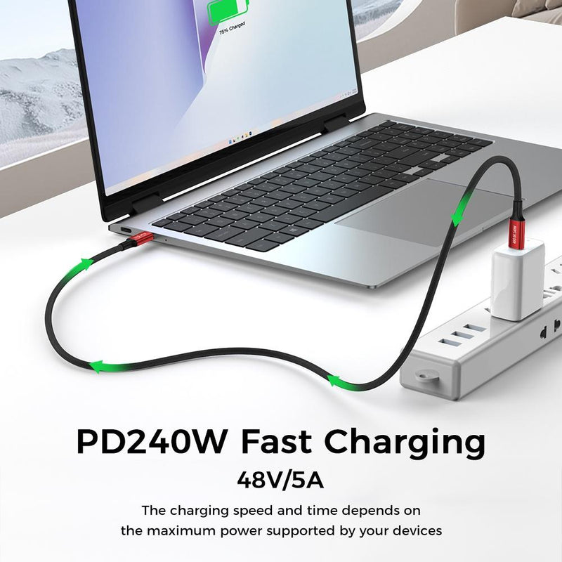 NÖRDIC 2m USB4 USB-C till C nylonflätad kabel PD3.1 240W 40G 8K60Hz 4K144Hz röd