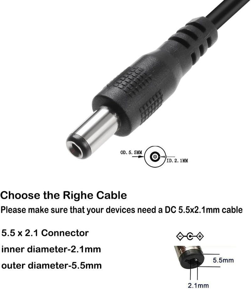 NÖRDIC 2m USB-A kabel till DC 5.5x2.1mm 2A