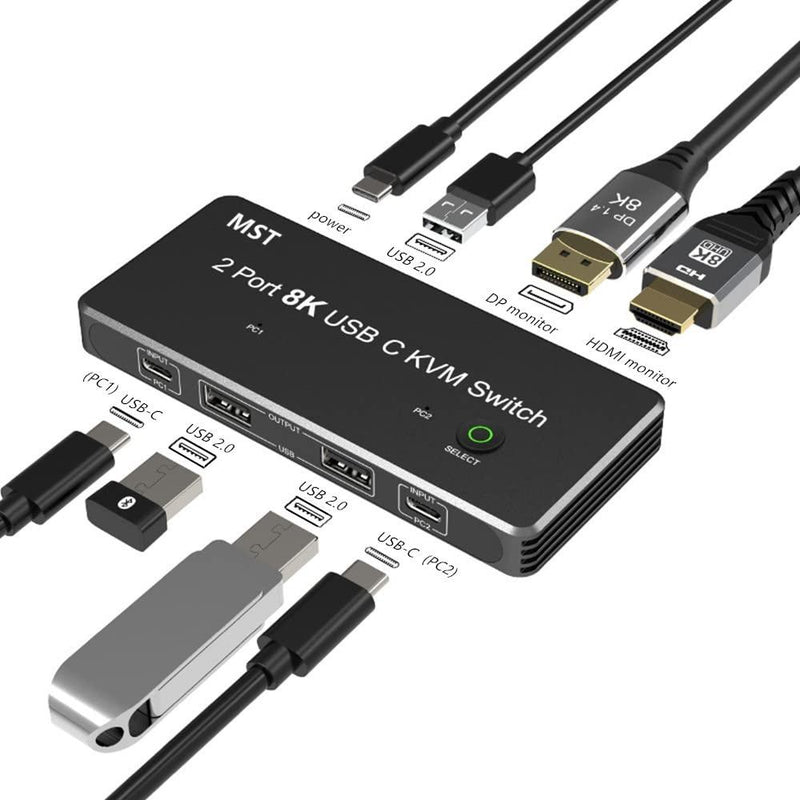 NÖRDIC 2 till 2 KVM Switch USB-C till DisplayPort och HDMI 8K60Hz 3xUSB-A