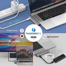 NÖRDIC 2 till 7 USB-C dubbla monitorer dockningsstation för MacBook Pro och Air 1xHDMI 4K30Hz 1xThunderbolt 3xUSB-C 5K60Hz 40G 1xUSB-C 100W PD