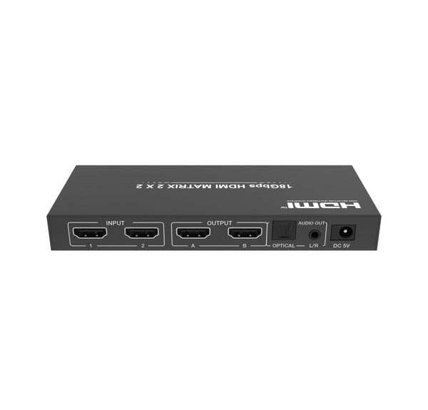 NÖRDIC 2x2 HDMI 2.0 Matrix switch 4K60Hz med Extractor Toslink & Stereo EDID HDR HDCP2.2 Dolby Digital+, DTS 5.1