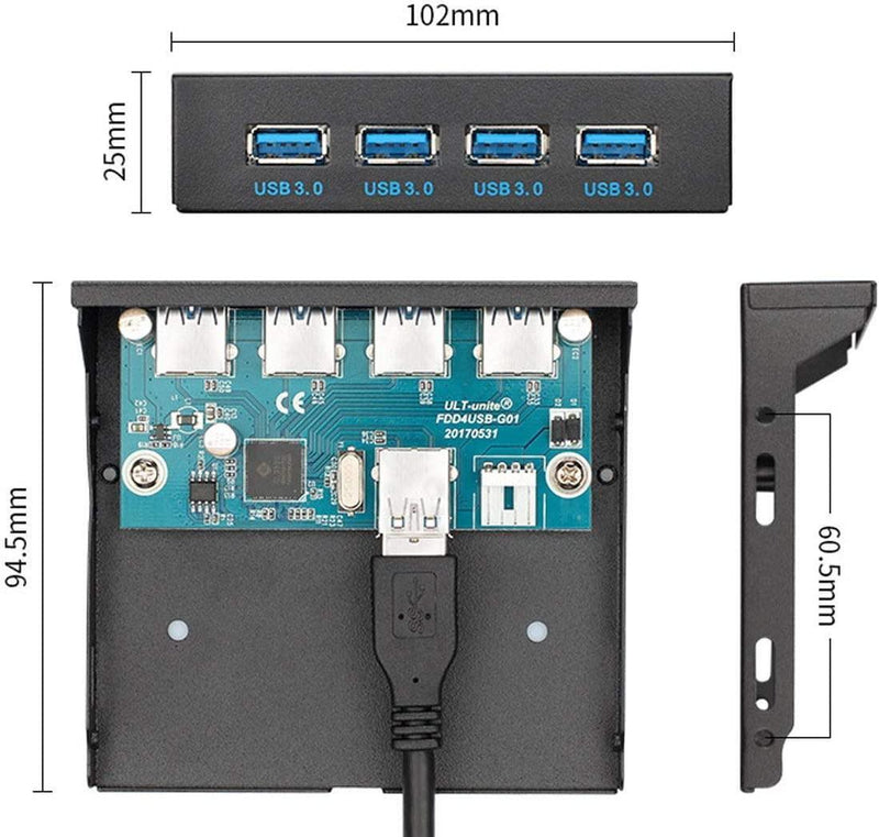 NÖRDIC 3,5" Floppy frontpanel 4xUSB3.0 5Gbps 20pin kontakt