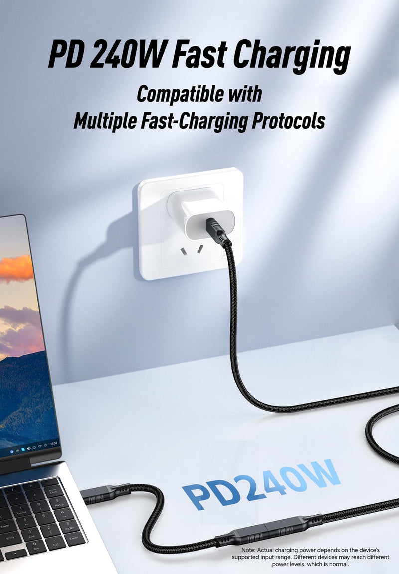 NÖRDIC 3m USB3.2 Gen2 20Gbps USB-C till C nylonflätad förlängningskabel med Power Delivery 240W 4K60Hz