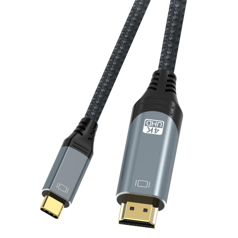 NÖRDIC 3m USBC till HDMI 4K 60Hz nylonflätad kabel space grey stöd för HDCP1.4 och 2.2