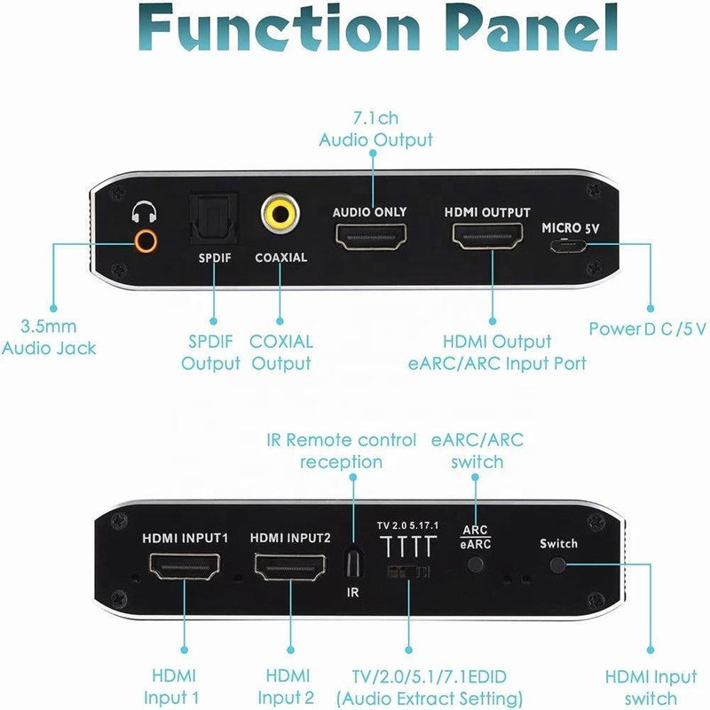 NÖRDIC 4K 60Hz HDMI switch 2 till 1 med audio extractor Toslink HDR HDCP2:3 ARC/eARC 7.1 audio