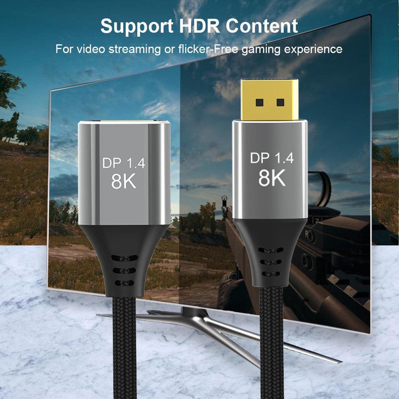 NÖRDIC 50cm Displayport 1.4 förlängningskabel UHD 8K60Hz 4K144Hz 32,4Gbps 10-bit HDR