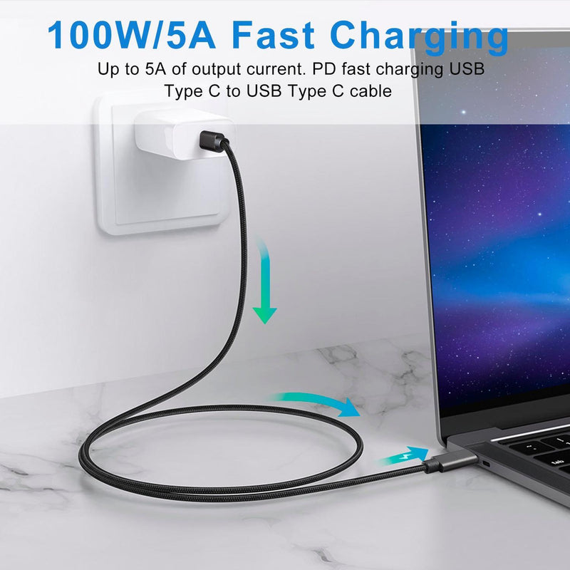 NÖRDIC 50cm USB3.2 Gen2 SuperSpeed USB 10Gbps USB-C till C nylonflätad kabel med Power Delivery 100W, 4K60Hz video och Emarker