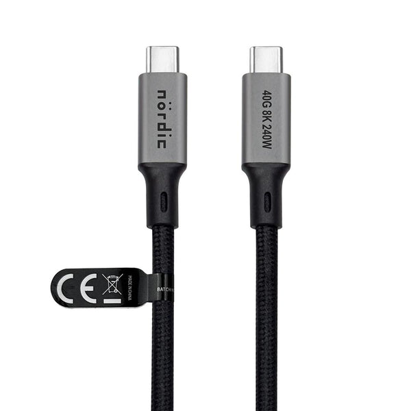 NÖRDIC 50cm USB4 USB-C till C nylonflätad kabel PD3.1 240W 40G 8K60Hz 4K144Hz grå