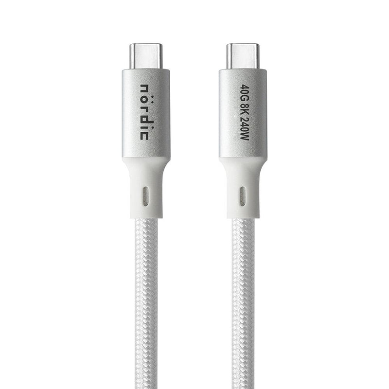 NÖRDIC 25cm USB4 USB-C till C nylonflätad kabel PD3.1 med 240W snabbladdning 40G 8K60Hz 4K120Hz 5K60Hz 2x4K60Hz Emarker