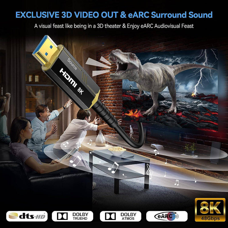 NÖRDIC 50m aktiv AOC Optisk Fiberkabel HDMI 2.1 8K 60Hz 4K 120Hz 48Gbps Dynamic HDR, eARC, VRR kompatibel med RTX 3080 3090