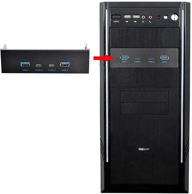 NÖRDIC 5,25" HDD frontpanel 2xUSB-C 5Gbps 2xUSB3.0 20pin kontakt