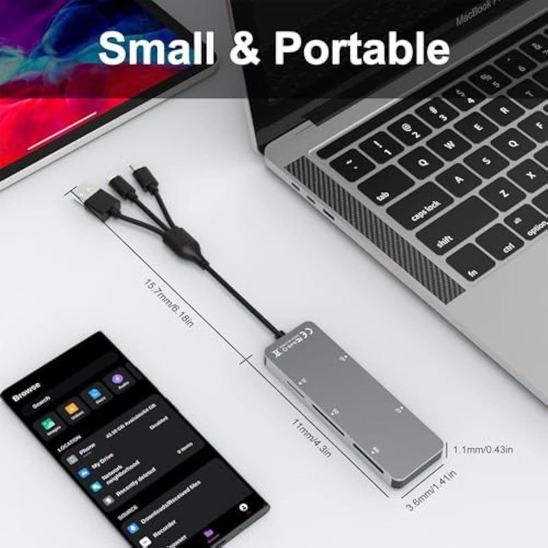 NÖRDIC 5 i 1 kortläsare USB-A USB-C Lightning - SD TF CF XD MS 2TB UHS-I