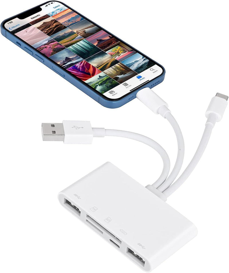 NÖRDIC 5i1 kortläsare USB-A USB-C lightning SD/MMC och MicroSD/TF 2TB UHS-I