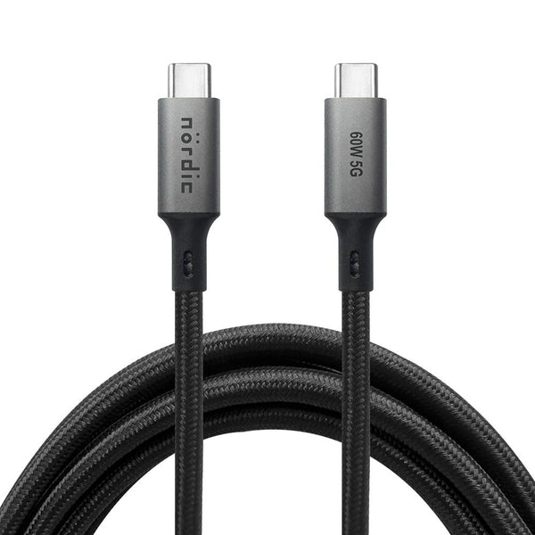 NÖRDIC 5m USB3.2 Gen1 USB-C till C nylonflätad kabel snabbladdning 3A 5Gbps Power Delivery PD 60W