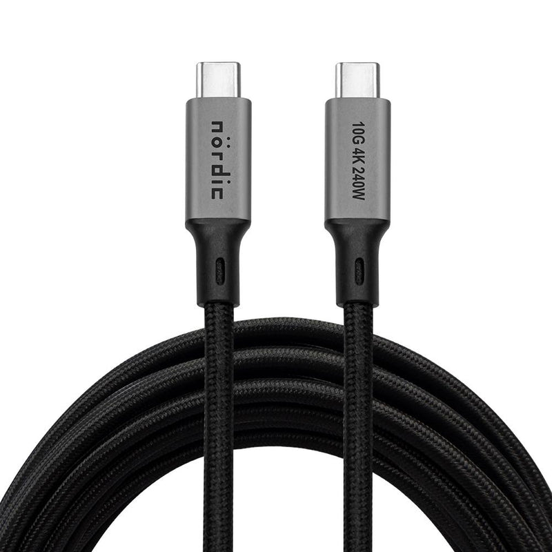 NÖRDIC 5m USB 3.2 Gen 2 USB-C till C nylonflätad kabel PD3.1 240W 20G 4K60Hz grå