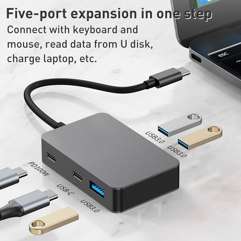 NÖRDIC 5 ports USB-C hubb  3xUSB-A 3.1 5Gbps 1xUSB-C 480Mbps 1xUSB-C PD 90W