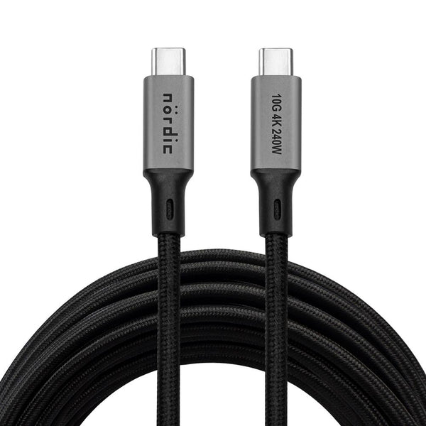 NÖRDIC 7m USB 3.2 Gen 2 USB-C till C nylonflätad kabel PD3.1 240W 10G 4K60Hz svart