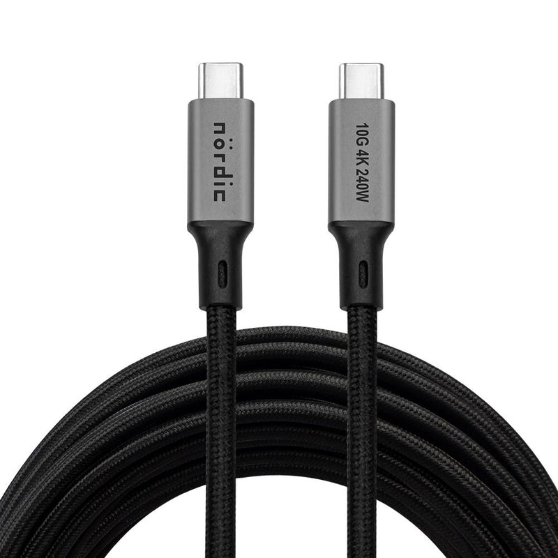 NÖRDIC 7m USB 3.2 Gen 2 USB-C till C nylonflätad kabel PD3.1 240W 10G 4K60Hz svart