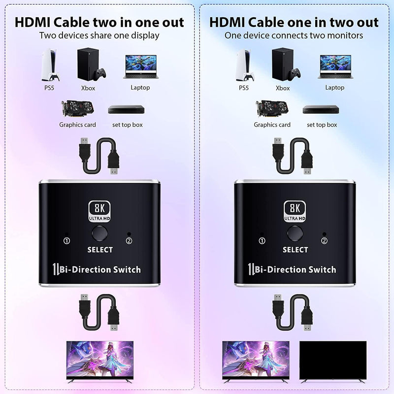 NÖRDIC 8K60Hz HDMI Switch 2 till 1 och splitter 1 till 2 4K120Hz 48Gbps