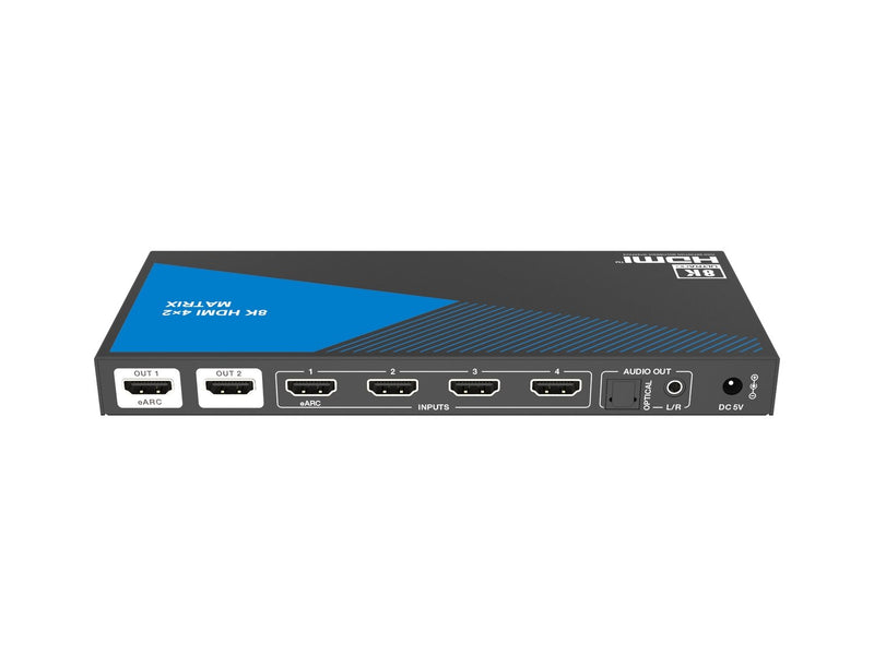 NÖRDIC 8K HDMI 2.1 eARC/ARC matrix switch 4x2 med extraktor Toslink & Stereo, HDMI CEC, Dolby Atmos/Digital Plus, DTS Master