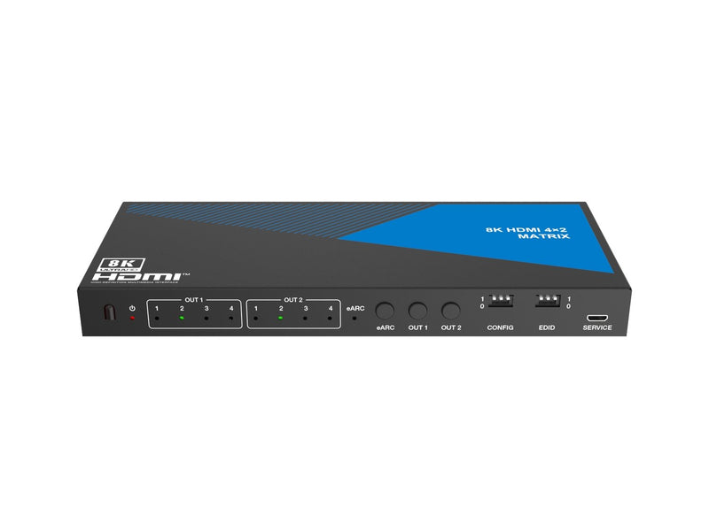 NÖRDIC 8K HDMI 2.1 eARC/ARC matrix switch 4x2 med extraktor Toslink & Stereo, HDMI CEC, Dolby Atmos/Digital Plus, DTS Master