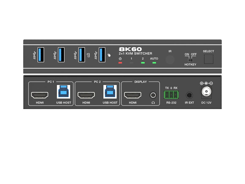 NÖRDIC 8K60Hz KVM-switch 2 till 1 stöder UltraWide moitors 4xUSB-A