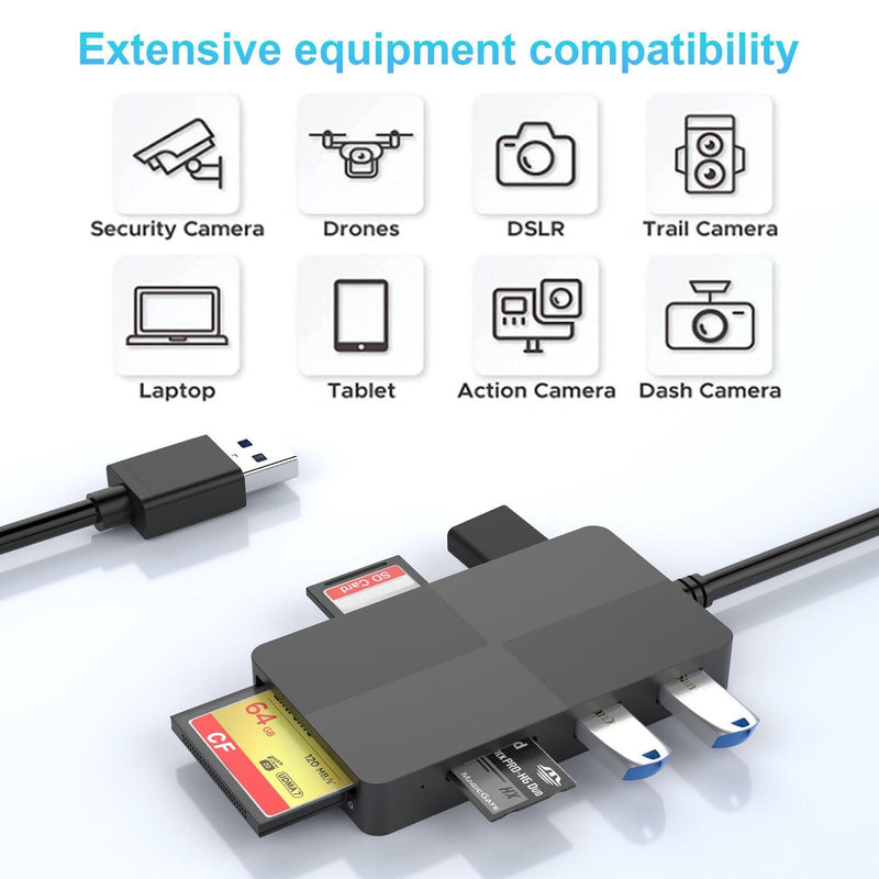 NÖRDIC 8 i 1 USB-A kortläsare CF/SD/XD/TF/MS och  3xUSB-A 5Gbps UHS-I 2TB