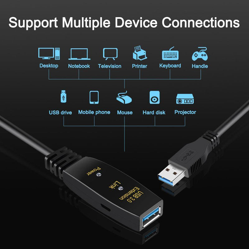 NÖRDIC Aktiv 10m USB3.1 förlängningskabel 5Gbps USB A hane till hona för Xbox, PS5, Oculus, skrivare, scanner, Playstation, VR USB Extension cable