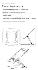 NÖRDIC Aluminium bärbarställ för upp till 17" justerbar höjd notebookställ laptopstativ dark grey