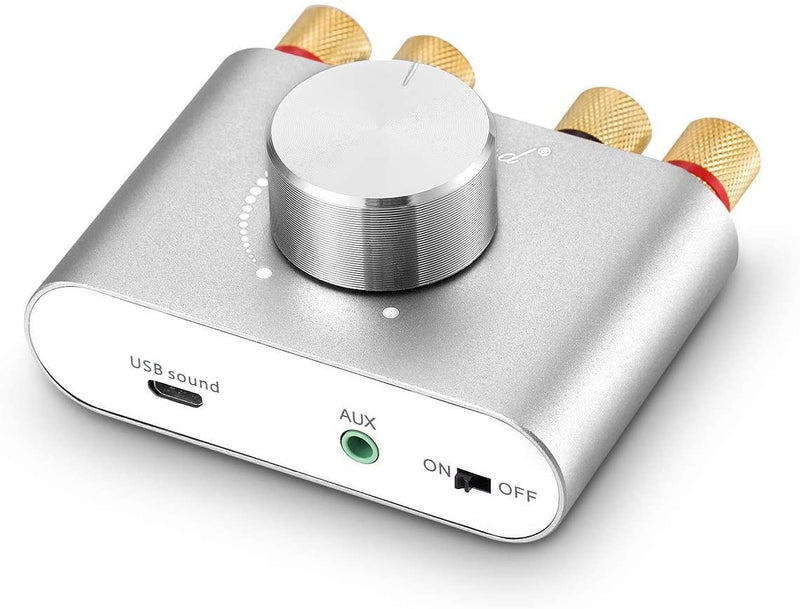 NÖRDIC Bluetooth 5.0 Stereo amplifier digital Audio Class D förstärkare 2x50W AUX/USB/BT silver