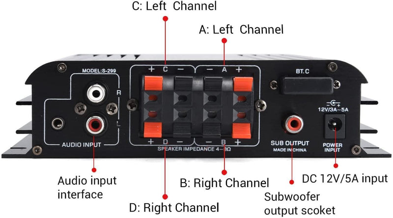 NÖRDIC Bluetooth 5.0 stereo 2.1 amplifier 4X40W+50W RMS förstärkare 2 högtalare och subwoofer med USB och SD mediaspelare input