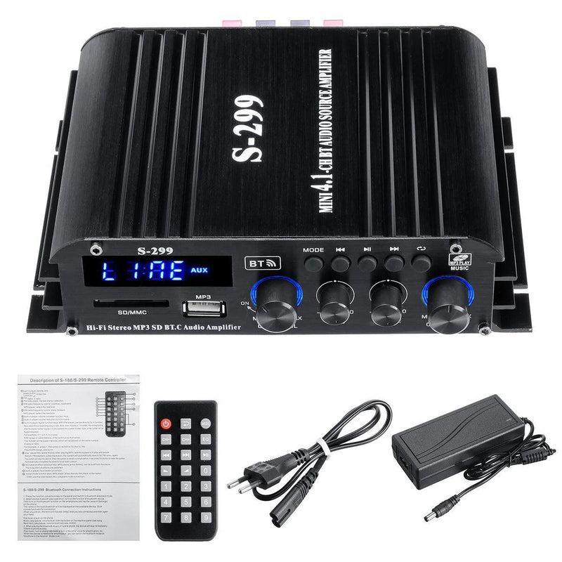 NÖRDIC Bluetooth 5.0 stereo 2.1 amplifier 4X40W+50W RMS förstärkare 2 högtalare och subwoofer med USB och SD mediaspelare input