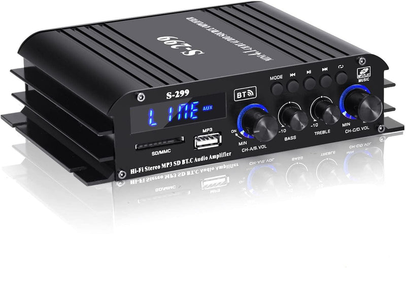 NÖRDIC Bluetooth 5.0 stereo 4.1 amplifier 4X40W+50W RMS förstärkare 2 högtalare och subwoofer med USB och SD mediaspelare input