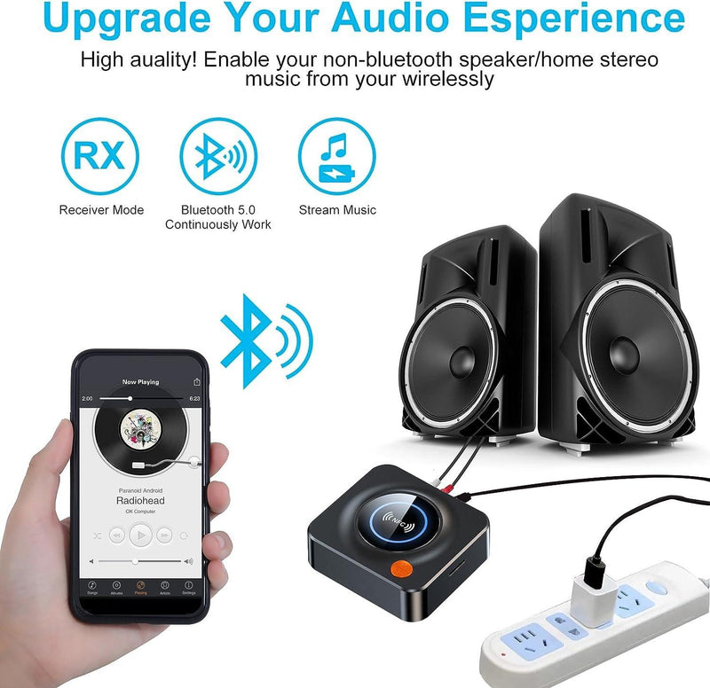 NÖRDIC Bluetooth 5.1 mottagare, med NFC, TF -kortplats , 3.5mm AUX/RCA, Låg latens trådlös ljudadapter för hemmusikstreaming stereosystem