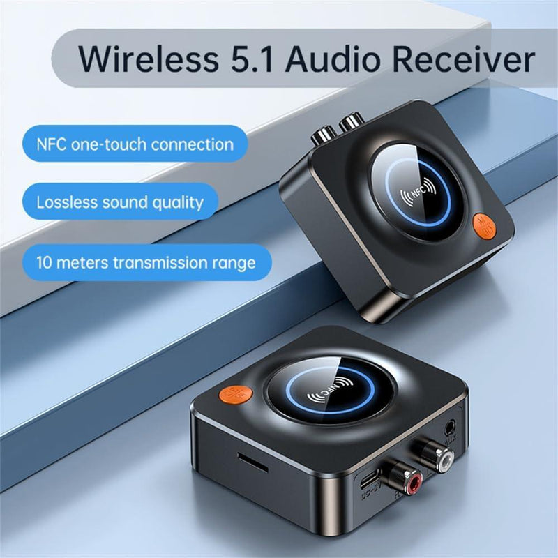 NÖRDIC Bluetooth 5.1 mottagare, med NFC, TF -kortplats , 3.5mm AUX/RCA, Låg latens trådlös ljudadapter för hemmusikstreaming stereosystem