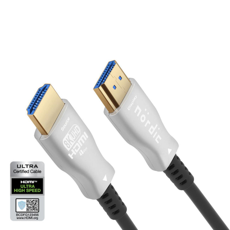 NÖRDIC CERTIFIED 10m Ultra High Speed HDMI 2.1 aktiv AOC Optisk Fiberkabel 8K 60Hz 4K 120Hz 48Gbps Dynamic HDR, eARC, VRR kompatibel