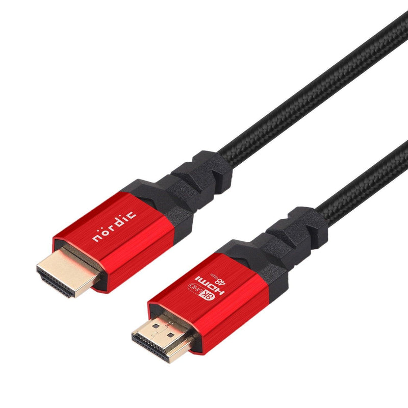 NÖRDIC CERTIFIED CABLES 1,5m Ultra High Speed HDMI 2.1 8K 60Hz 4K 120Hz 48Gbps Dynamic HDR eARC Game Mode VRR Dolby ATMOS nylonflätad guldpläterad