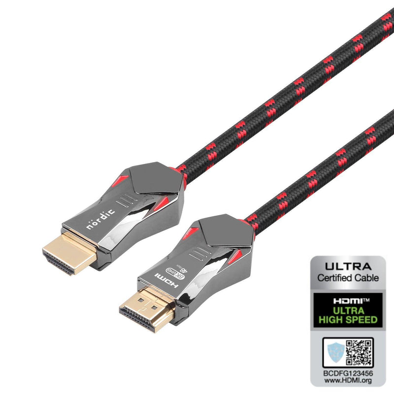 NÖRDIC CERTIFIED CABLES 1,5m Ultra High Speed HDMI 2.1 8K 60Hz 4K 120Hz 48Gbps Dynamic HDR eARC VRR nylonflätad kabel guldpläterade kontakter