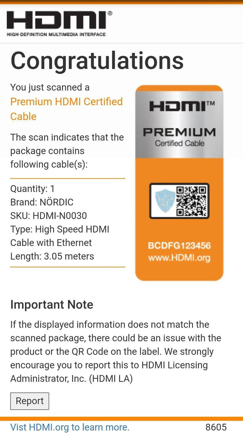 NÖRDIC CERTIFIED CABLES Premium High Speed HDMI with Ethernet 3m 18Gbps 4K 60Hz UHD HDCP 2.2 HDR Dolby® Vision ARC  HDMI2.0